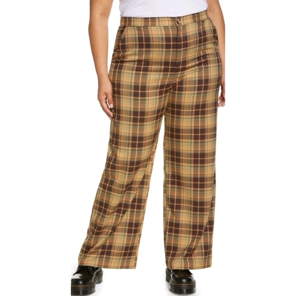 BP Women's High Waist Checkered Brown Plaid Trousers Size Small